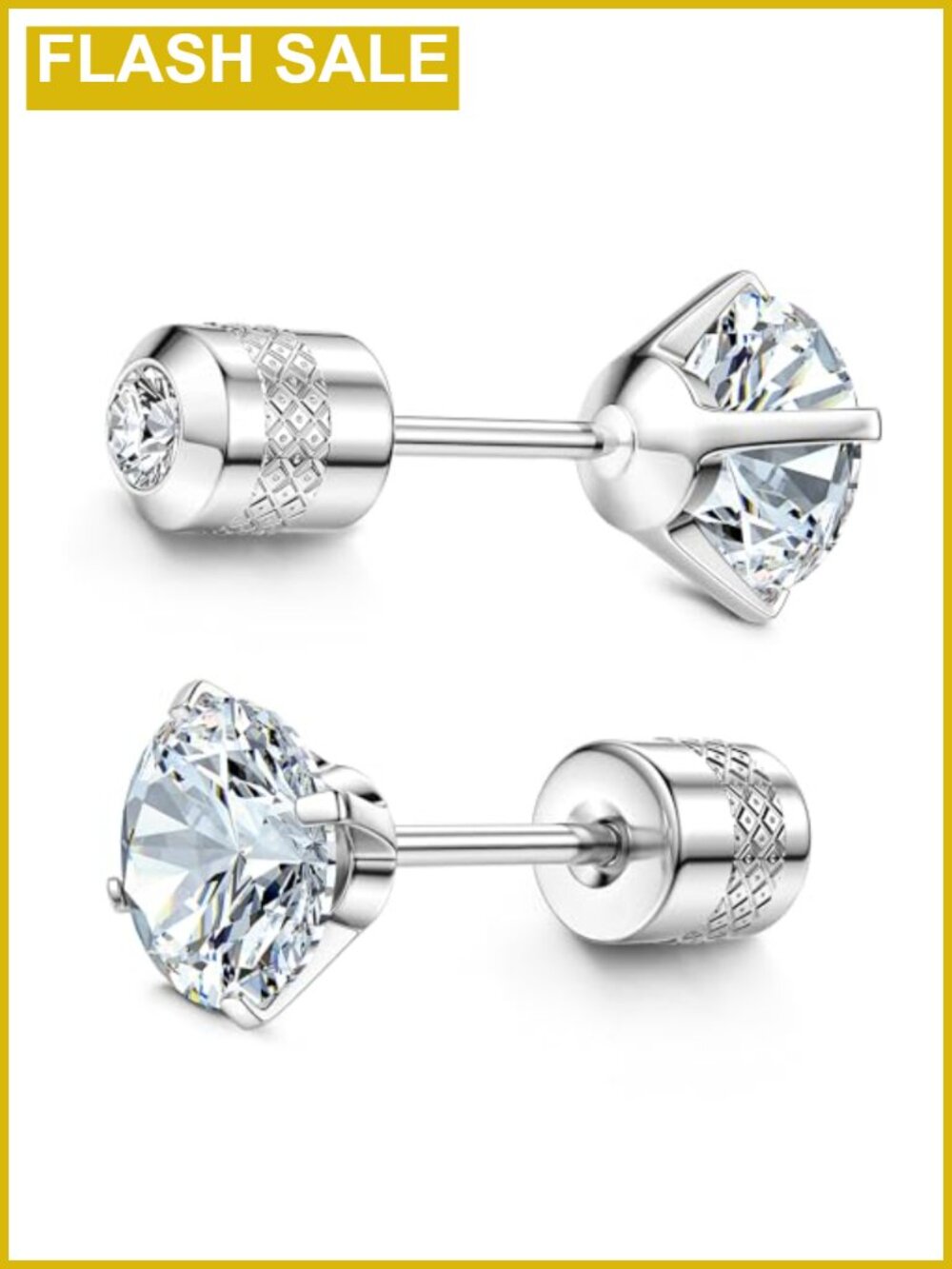 Titanium Stud Earrings Hypoallergenic Screw Back CZ